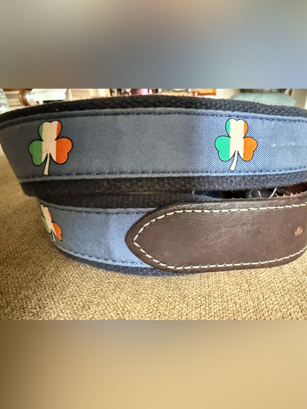 Vineyard Vines Belt Size 36 Irish Flag Shamrock Ireland Leather